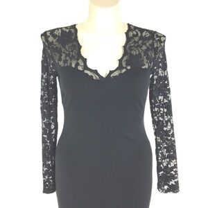 MIUSOL Women's Contrast Lace V Neck Bodycon Party Black Dreas Sz M